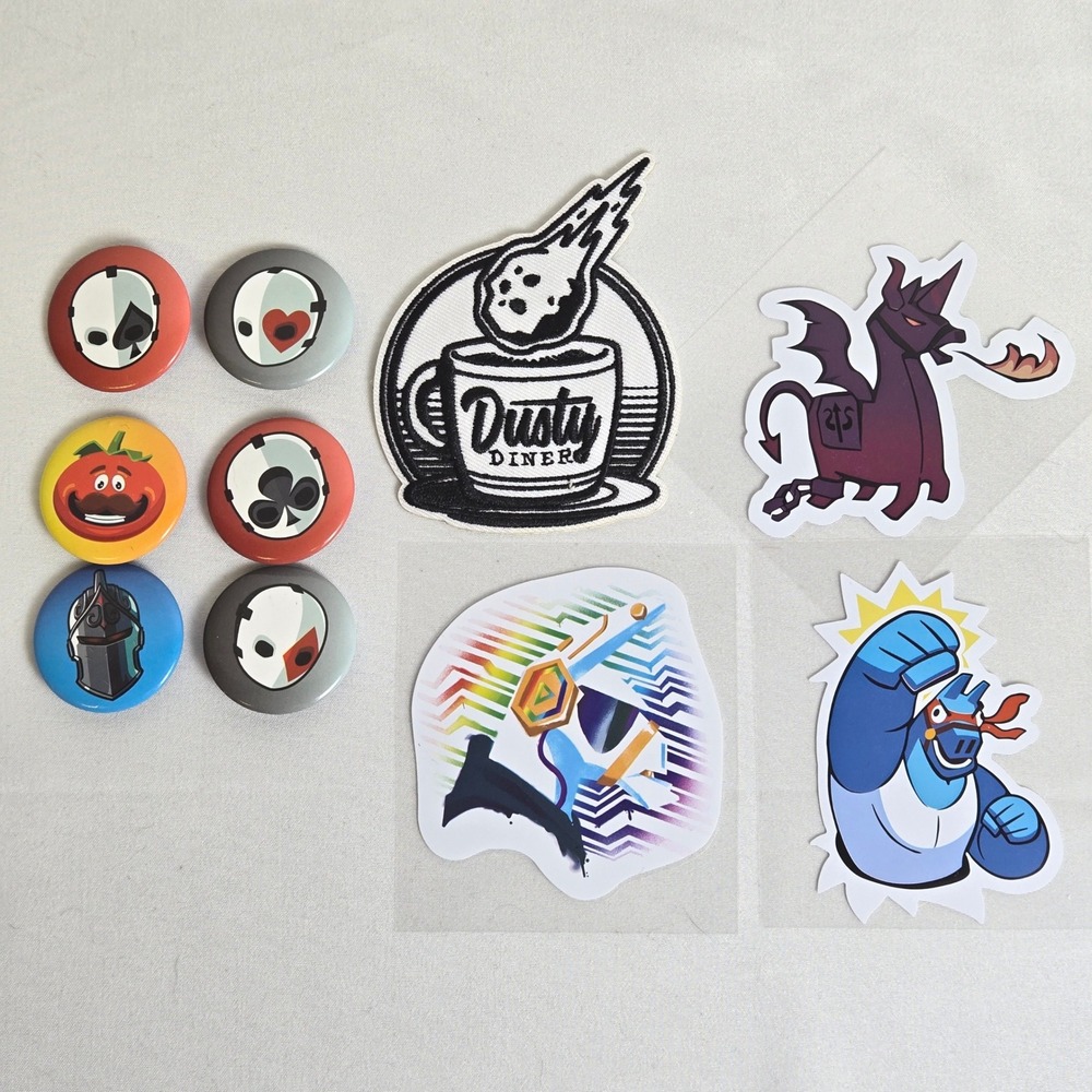 Fortnite Dusty Diner Patch, 3 Sticker Decals, 6 Pins Video Game Collectibles